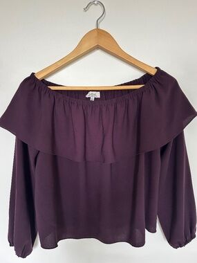 Aritzia Wilfred Burgundy Purple Off-Shoulder Ruffle Blouse Top S